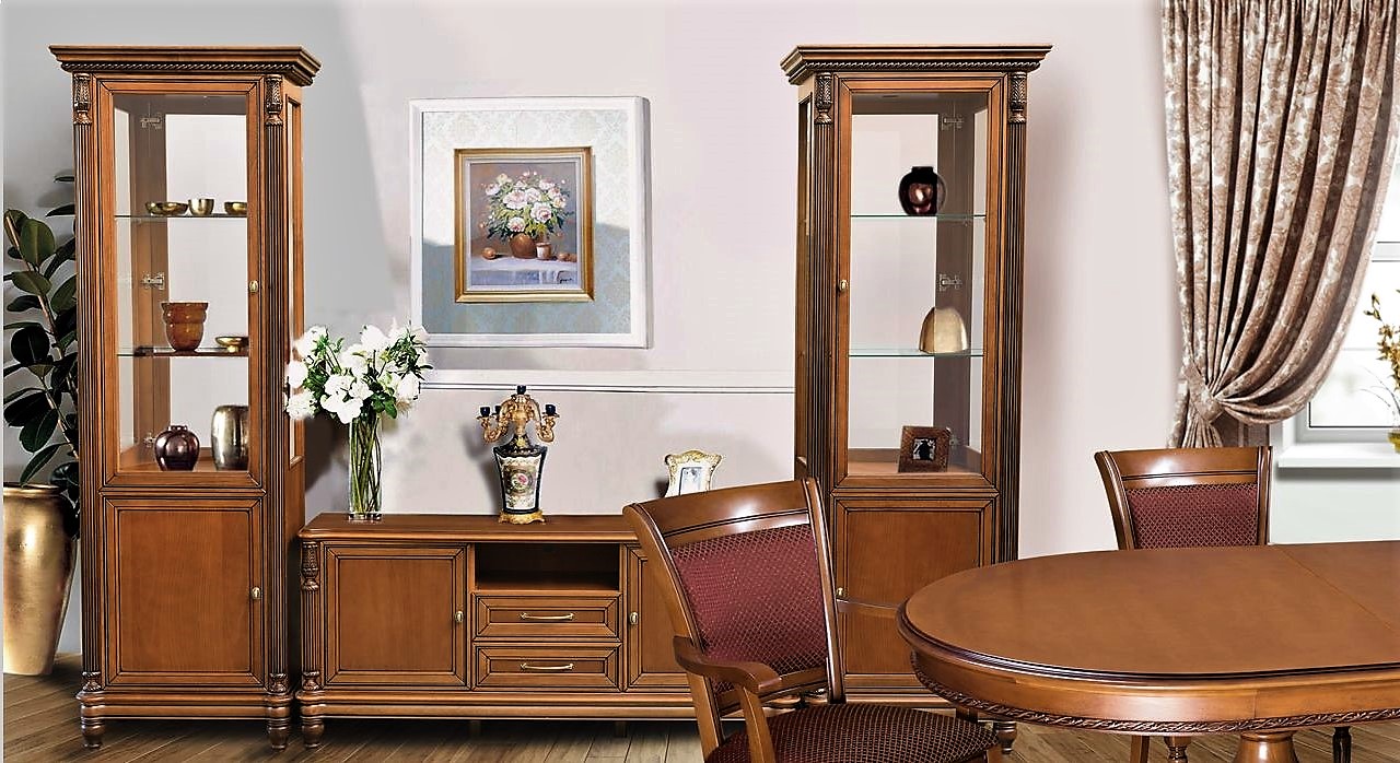 Витрина "Флоренция" однодверная со стеклянными боковинами, зеркалом и подсветкой, левая 