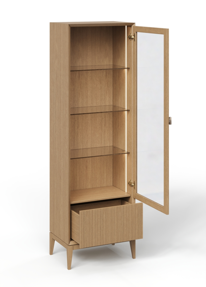 Витрина  1-дверная  Audrey с рифленным нижним ящиком, правая