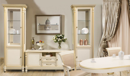 Витрина "Флоренция" однодверная со стеклянными боковинами, зеркалом и подсветкой, правая