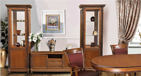 Витрина "Флоренция" однодверная со стеклянными боковинами, зеркалом и подсветкой, правая