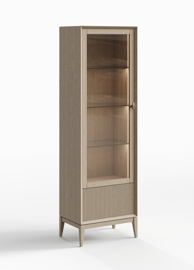 Витрина  1-дверная  Audrey с рифленным нижним ящиком, левая